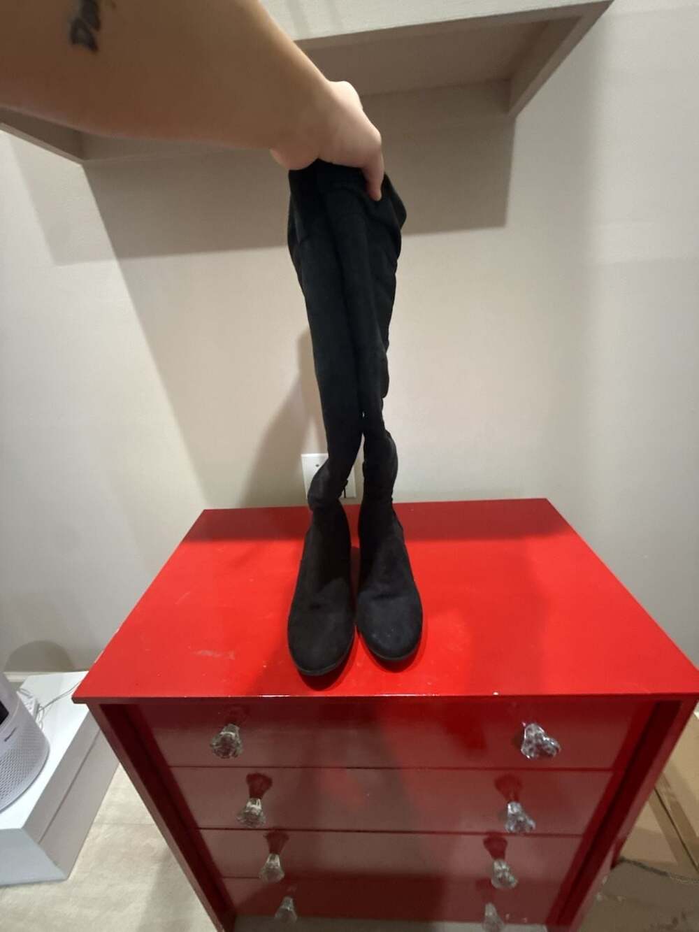 4 Black Suede Over The Knee Boots Size 8